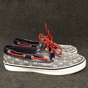 Sperry Top-Sider Women's Blue Sequin Anchor 9688771 Nautical Boat Shoes Size7.5M